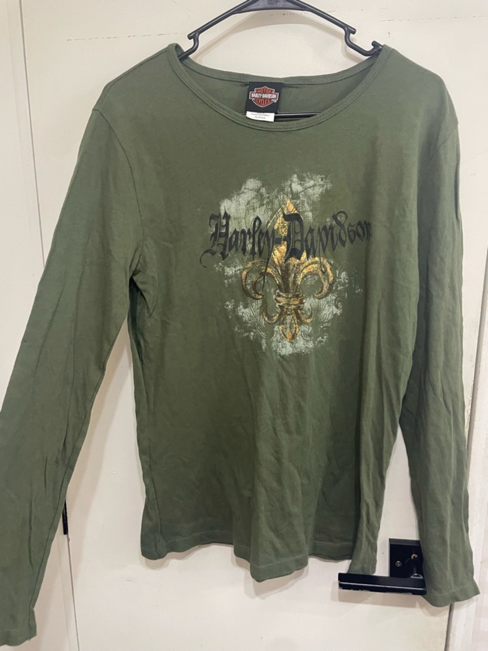 Vintage Y2K Harley Davidson graphic long sleeve tee women's XL green